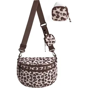 Small Crossbody Bags for Women, Puffer Cute Bum Bag with Pouch, Quilted Purse for Daily Travel College, Leopard | 4.6L compact size, structured bum bag, small yet spacious, 2-in-1 set, mom bag