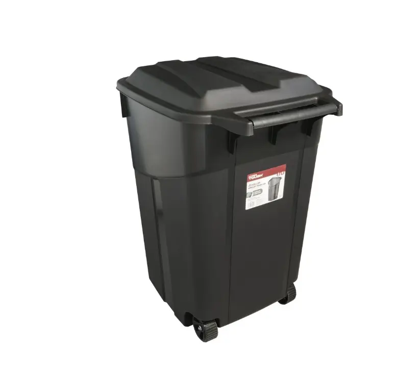 Hyper Tough 45 Gallon Wheeled Heavy Duty Plastic Garbage Can, Attached Lid, Black