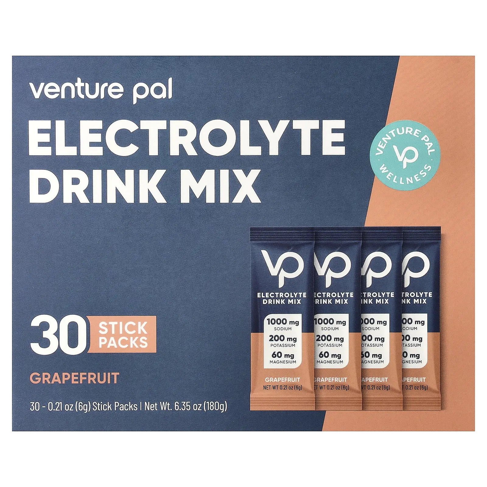 Venture Pal Electrolyte Drink Mix, Grapefruit, 30 Stick Packs, 0.21 oz (6 g) Each