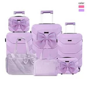 Family Travel 10-Piece Luggage Set with Explosion-proof Zipper Cup Holders USB Ports TSA Connectivity 360° Wheels Bow & Luggage & Tote Bag & Cosmetic Bag Durable Versatile Portable Suitcases