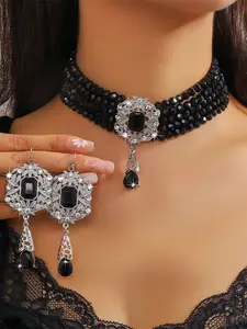 Multicolor Beaded Choker and Earring Set, Sparkling Crystal Statement Jewelry for Prom, Bridal, Halloween, Cosplay & Evening Party, Vintage Flapper Style Accessories for Women