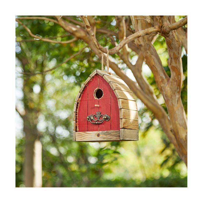 Glitzhome 8.5"H Little Red Barn With Perch Detail Birdhouse