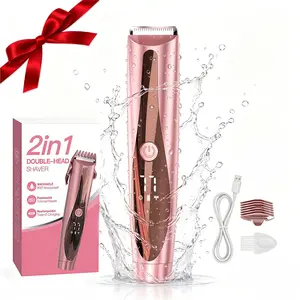 New Electric Body Hair Trimmer,2 in 1 Electric Razors for Women,Bikini Trimmer for Women,Wet/Dry Shaver Groomer, Replaceable Ceramic Blade Heads, USB Recharge, Waterproof Hygiene Razor for Bikini Underarm Leg Arm