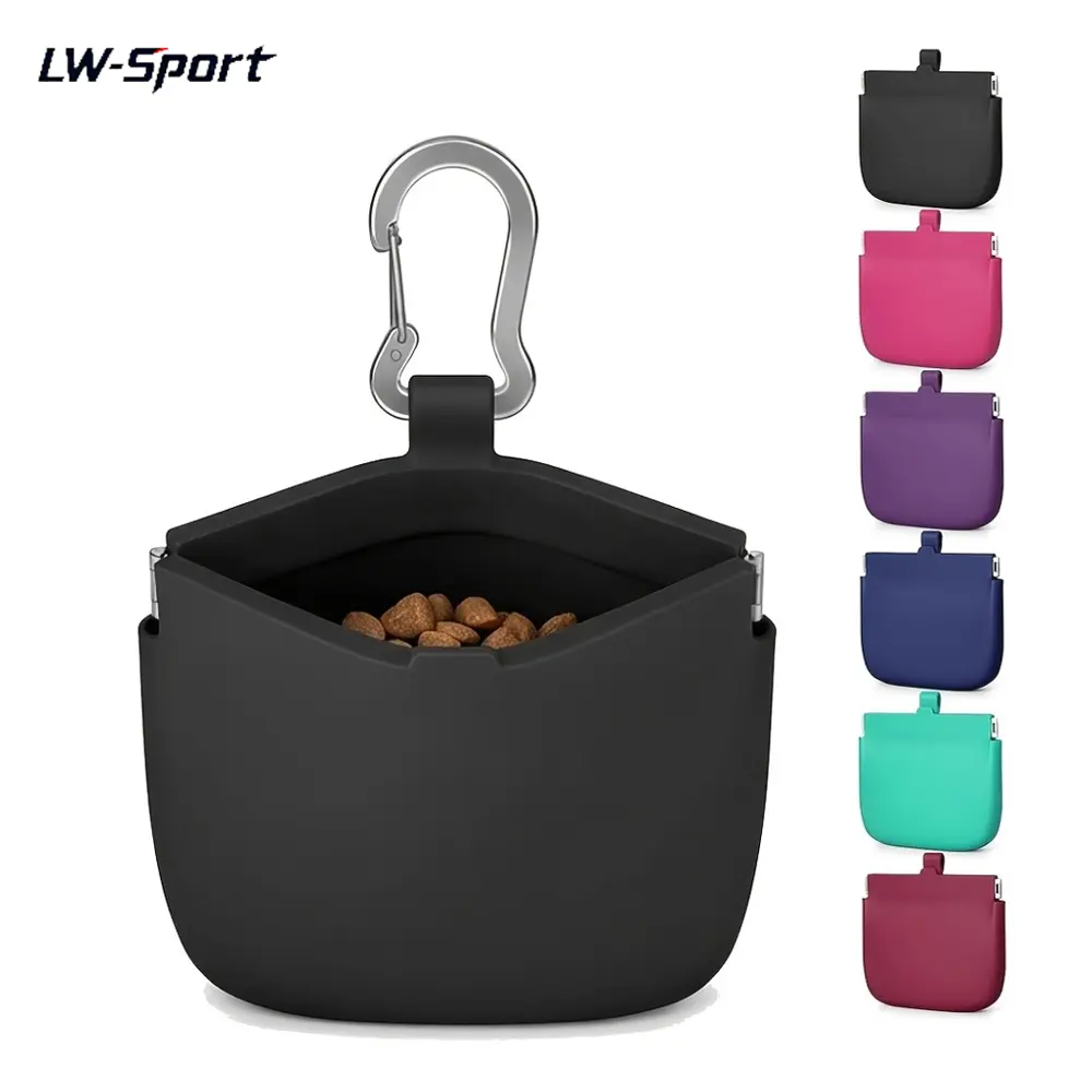 1Pc Silicone Dog Training Treat Pouch with Carabiner Clip, Waterproof Hands Free Portable Pet Snack Container, Leak Proof Reusable Dog Treat Holder for Walking Hiking Puppy Training Outdoor Use