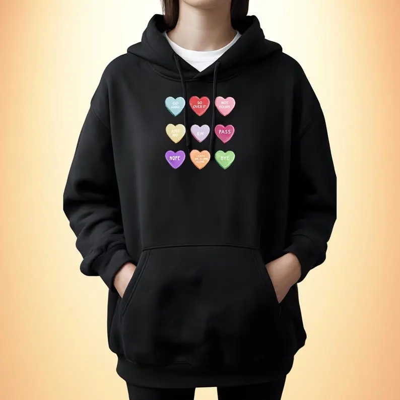 Candy Hearts Valentines Day Hoodie, Unisex Sweatshirt, Love Gift, Valentine's Day Sweater, Romantic Hooded Jumper, Valentine's Apparel