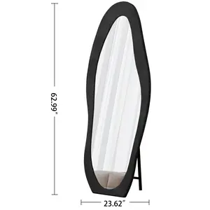 Full Length Mirror,63" x 24" Floor Mirror/ Wall Mirror, Flannel Wrapped Wooden Frame Floor Mirror,Irregular Wavy Mirror Standing/Halling Large Wall Mirror for Bedroom,Living Room, Dressing Room Black