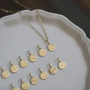 Sterling Silver 925 Necklace 14K Gold Plated Zodiac Constellation Coin Pendant Minimalist Sparkling Charm Jewelry Gift for Women Men Birthday Anniversary