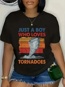 100% Cotton Unisex Just a Boy Who Loves Tornado Weather Storm Tornado Chaser Round Neck Short Sleeve T-Shirt Women's Men Graphic Tee