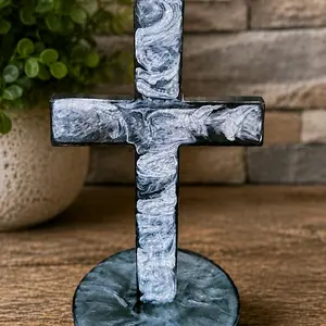 Black and White Marble Cross|Inspirational Tabletop Cross | Faith Home Decoration | Resin Cross