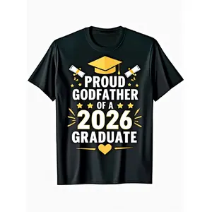 Proud Godfather of the Class of 2026 |   Celebrating Black T-Shirt with Golden Graduation Cap and Diploma Design |   Unisex Relaxed Casual T-Shirt
