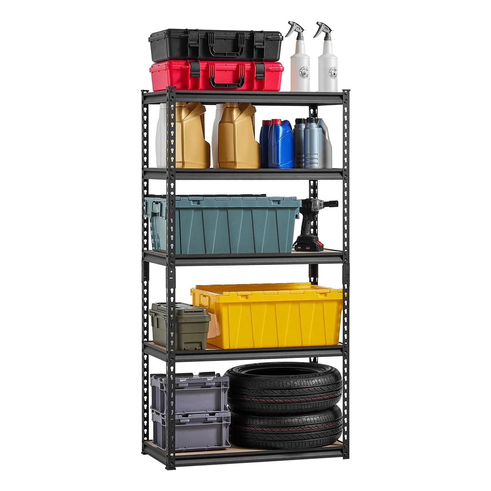 【BackToSchool】VEVOR 5-Layer Carbon Steel Garage Storage Rack with Rubber Parts, Adjustable Height Display, Corrosion-Resistant Corner Shelf, Easy Installation, 16" D x 32" W x 62.8" H, Ideal Father's Day Gift for Garage Organization Home Use
