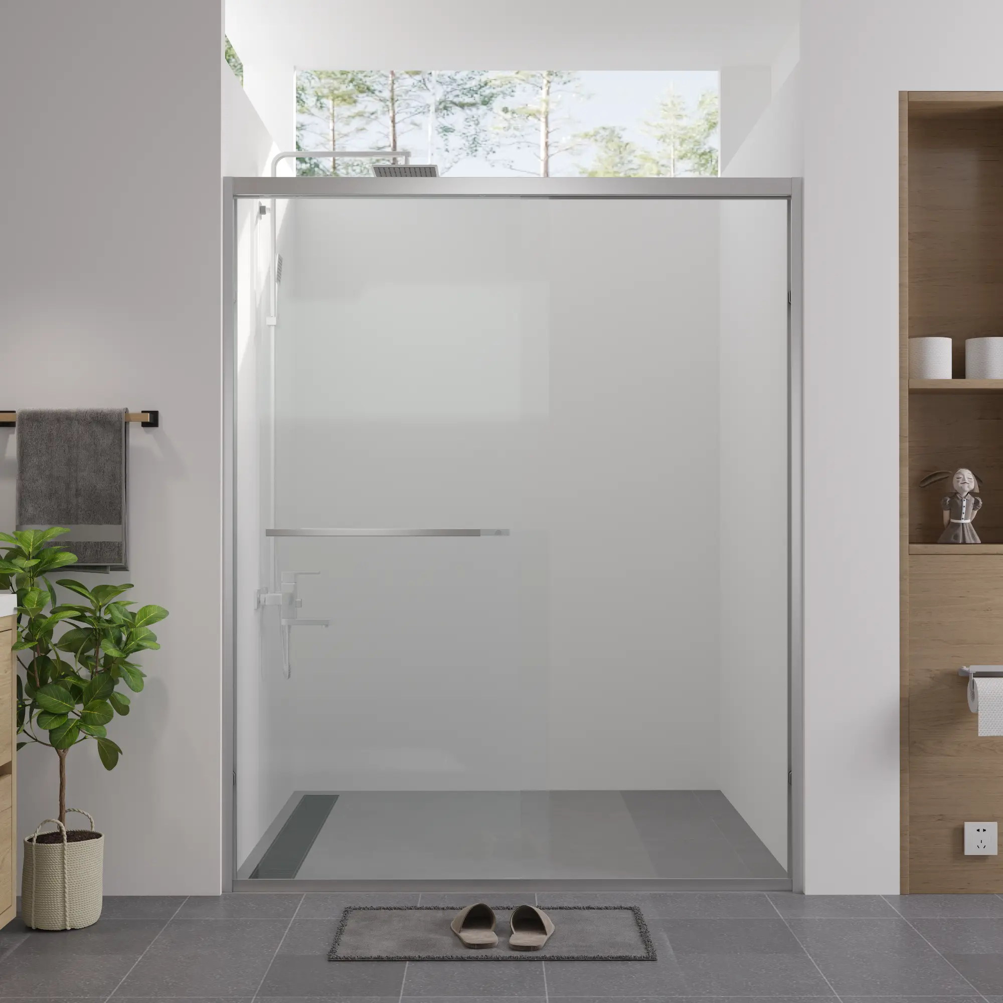 56-60" x 74" Double Sliding Shower Door with Adjustable Width | Aluminum Frame Bypass Bathroom Sliding Door | 1/4" (6mm) Clear Tempered Glass, Chrome Hardware & Chrome Finish | Heavy Duty Sliding Glass Shower Enclosure, Space-Saving