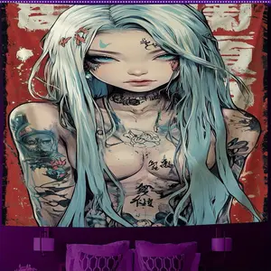 Anime-Inspired Bold Polyester Tapestry Wall Art - Durable Polyester Material, Intricate Blue-Haired Character, Vibrant Graphics - Ideal for Living Room, Bedroom Decoration, Room Decorations