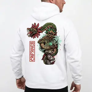 Caifanes Quetzalcoatl Aztec Graphic Hoodie, Fleece Fabric Pullover Unisex Casual Streetwear Trendy Top for Men for Women
