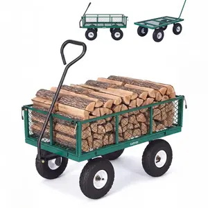 [FLASH SALE] Garvee 800LBS Green Heavy Duty Steel Garden Cart Wagon with 10" Pneumatic Tires, Removable Mesh Sides, 180° Rotating Handle & Waterproof Bag, Utility Yard Trailer for Lawn, Garden & Farm