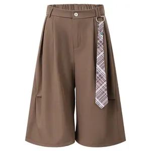 New summer Japanese-style pleated wide-leg three-quarter trousers for men, vintage distressed style with a loose, figure-flattering silhouette and tie detail; elegant, trendy street-style men’s trousers. #SummerWins #Father’sDayGift