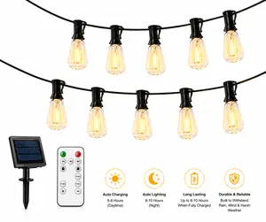 Outdoor Solar String Lights, 100FT Commercial Grade Impermeable Lights with 50 Edison Bulbs for Patio
