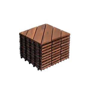 10 Pack/27 Pack Interlocking Deck Tiles Diagonal Pattern, 12" x 12" Acacia Wood Tiles For Patio, Waterproof, All-Weather, Outdoor Decking For Garden, Pool, Balcony