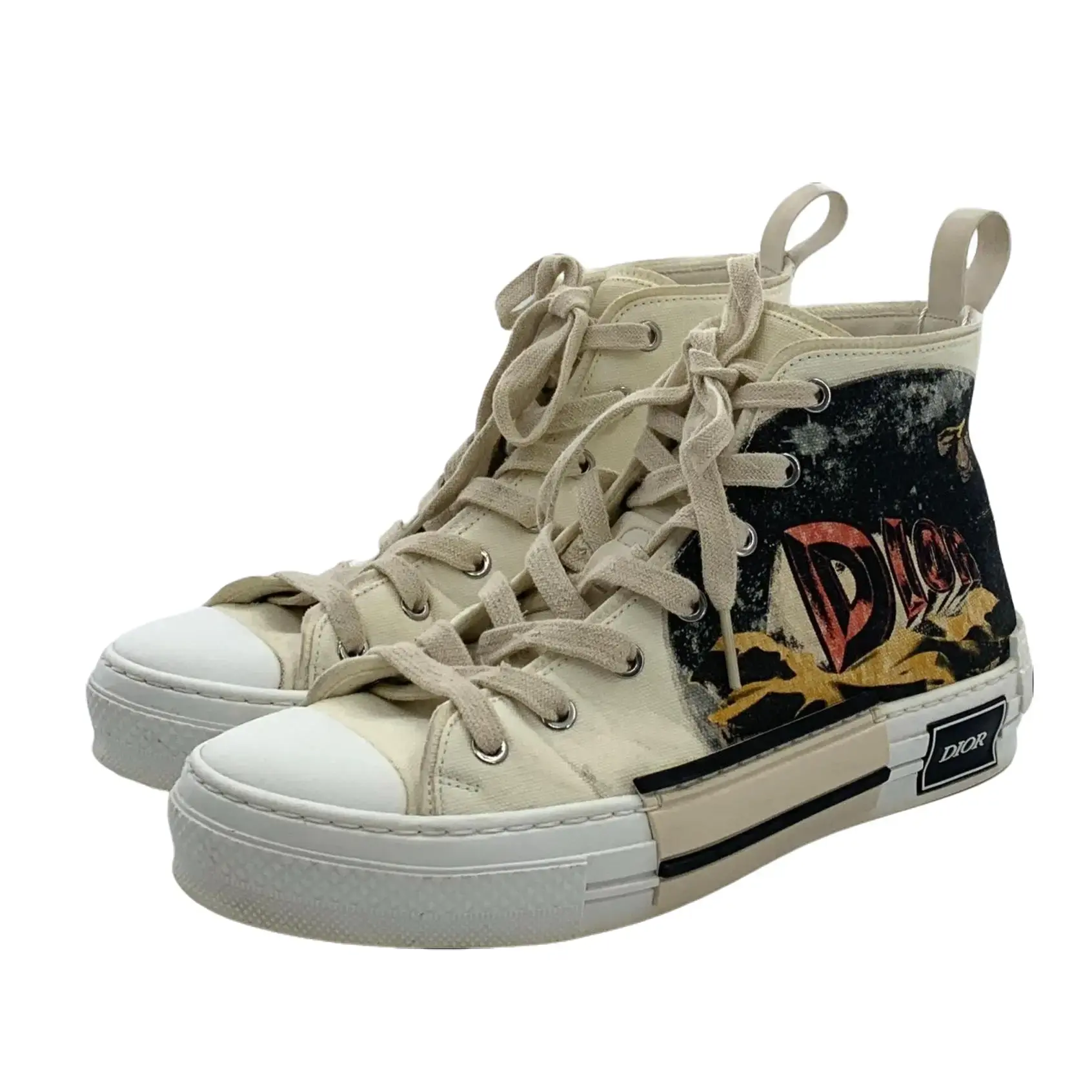 RDLT-Dior size 40.5 color‑block letter print lace‑up casual flat high‑top canvas sneakers-H38239