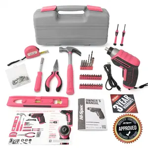 35pc Pink Tool Kit With 3.6V USB Electric Screwdriver And Drill Set. Complete Women Tool Set