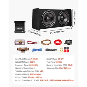 VEVOR Subwoofer Bass Package, 12 in, 490W RMS, Dual Car Audio Subwoofer and Amp Package, with Loaded Enclosure, Separate Amplifier, and Wiring Kit, for Various Vehicles Trunks, Car Audio Systems