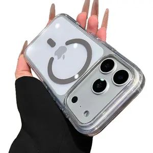 Ice Crystal Dual-Color Magnetic Transparent Phone Case for iPhone 17 Pro Max, Premium Anti-Shock Protective Cover for Apple 15