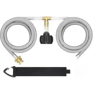 B BRAZIFY 5ft Stainless Steel Braided 2-Way Propane Splitter Hose – Dual Shutoff Valves with Gauge for Portable LP Appliances