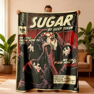 Sleep Token Band Sugar Cartoon Theme Flannel Blanket, Soft Lightweight Warm, Bedroom Holiday Decor, All Seasons, Bed Sofa Office Camping Travel