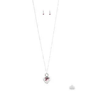 Romeo Romance - Red Pearl Silver Heart Charm Necklace - Paparazzi