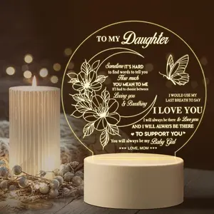 To My Daughter Letter & Flower Pattern Night Light, 1 Count USB Plug-in LED Lamp, Decorative Light for Home Bedroom Living Room, Gift for Daughter From Dad
