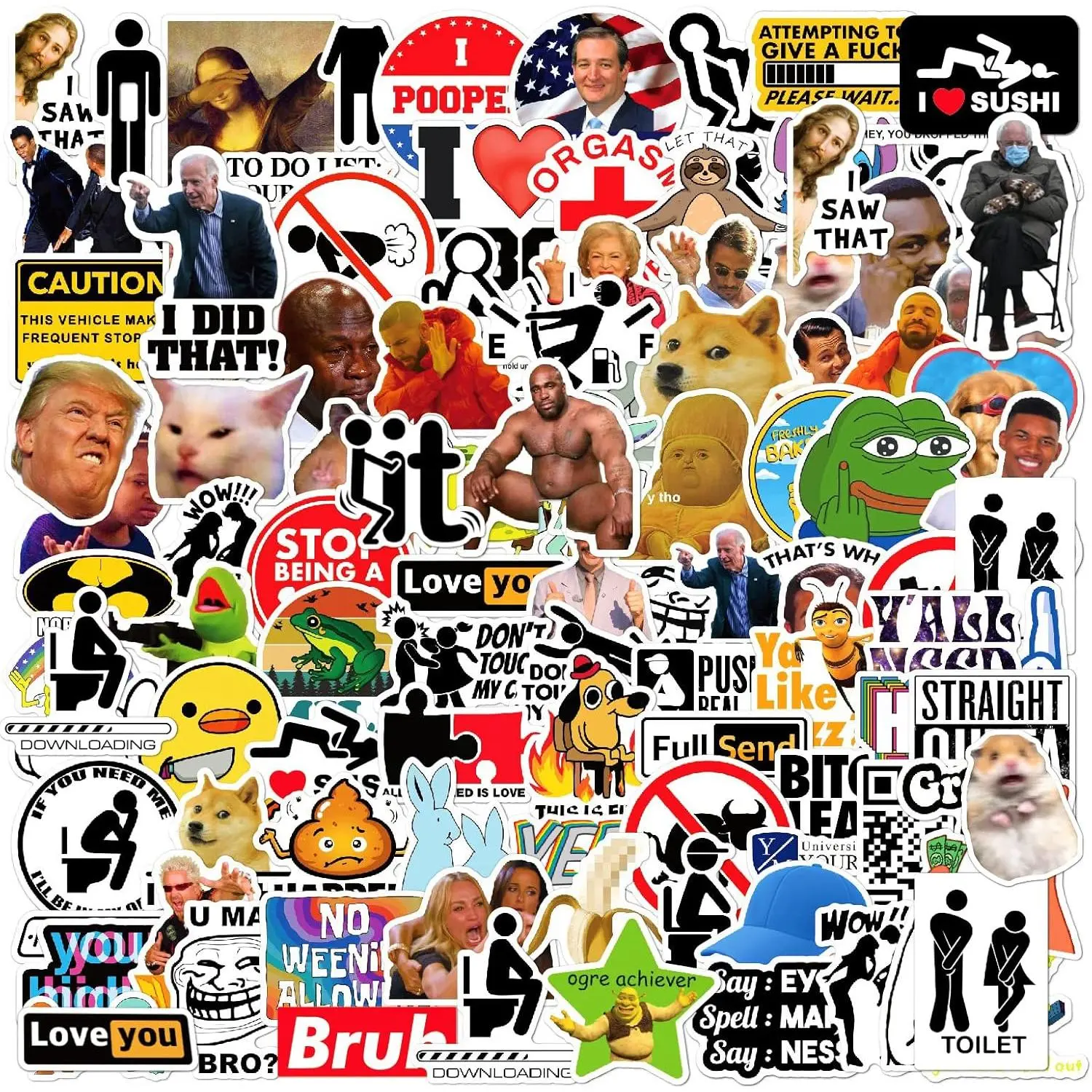 105pcs Funny Stickers for Adults, Prank Meme (Dirty) Large Sticker Pack for Bumper, Light Switch, Water Bottles, Hard Hats, Computers, Vinyl Waterproof Decals Stylish Car Merch Vehicle Exterior Decoration