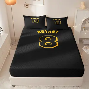 Bryant #8 retro jersey pattern bedding set, soft, comfortable, skin-friendly and breathable (one fitted sheet + two pillowcases, no insert).