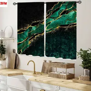 2D Flat 2Pcs Luxury Malachite Pattern Curtains for Living Room Bedroom Home Decor, Abstract Emerald Green Gold Veins Design, High Definition Printing, Modern Artistic Style, All-Season Drapes, Interior Decoration