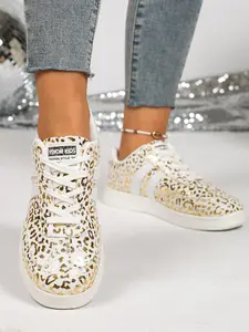 2026 Summer New Gold Leopard Print Casual Shoes, Soft Sole Anti-Slip Breathable, Trendy Low Top Sneakers, Perfect for Daily Wear
