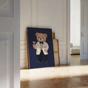 Teddy Bear Wall Art Preppy Nursery Decor Baby Room Print Retro Kids Room Poster Vintage Animal Art Instant