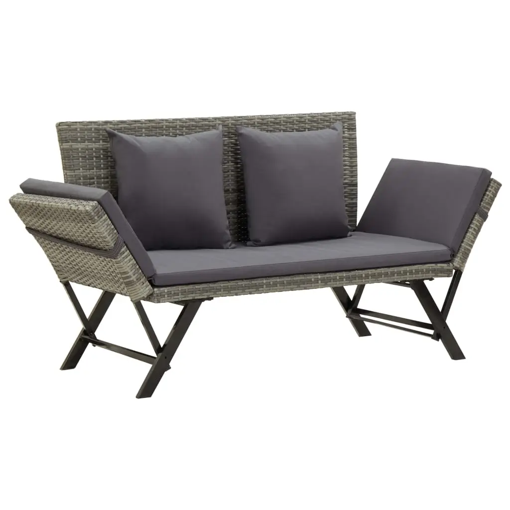 vidaXL Patio Bench, Poly Rattan Furniture with Adjustable Armrest, Outdoor Bench for Porch Courtyard Poolside Balcony, Gray Poly Rattan 46232