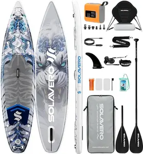 SOLAVERO 12'5"×33" Inflatable Stand Up Paddle Board, Extra Large SUP with Seat & Premium Accessories, Anti-Slip EVA Deck, 600lb Capacity, Adventure Paddleboard for Youth & Adults in Lake, River & Ocean