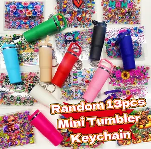 Random 13pcs Ice Cup Keychain and Sticker-Keychain Pendant Can Hold Lipstick Backpack Small Pendant