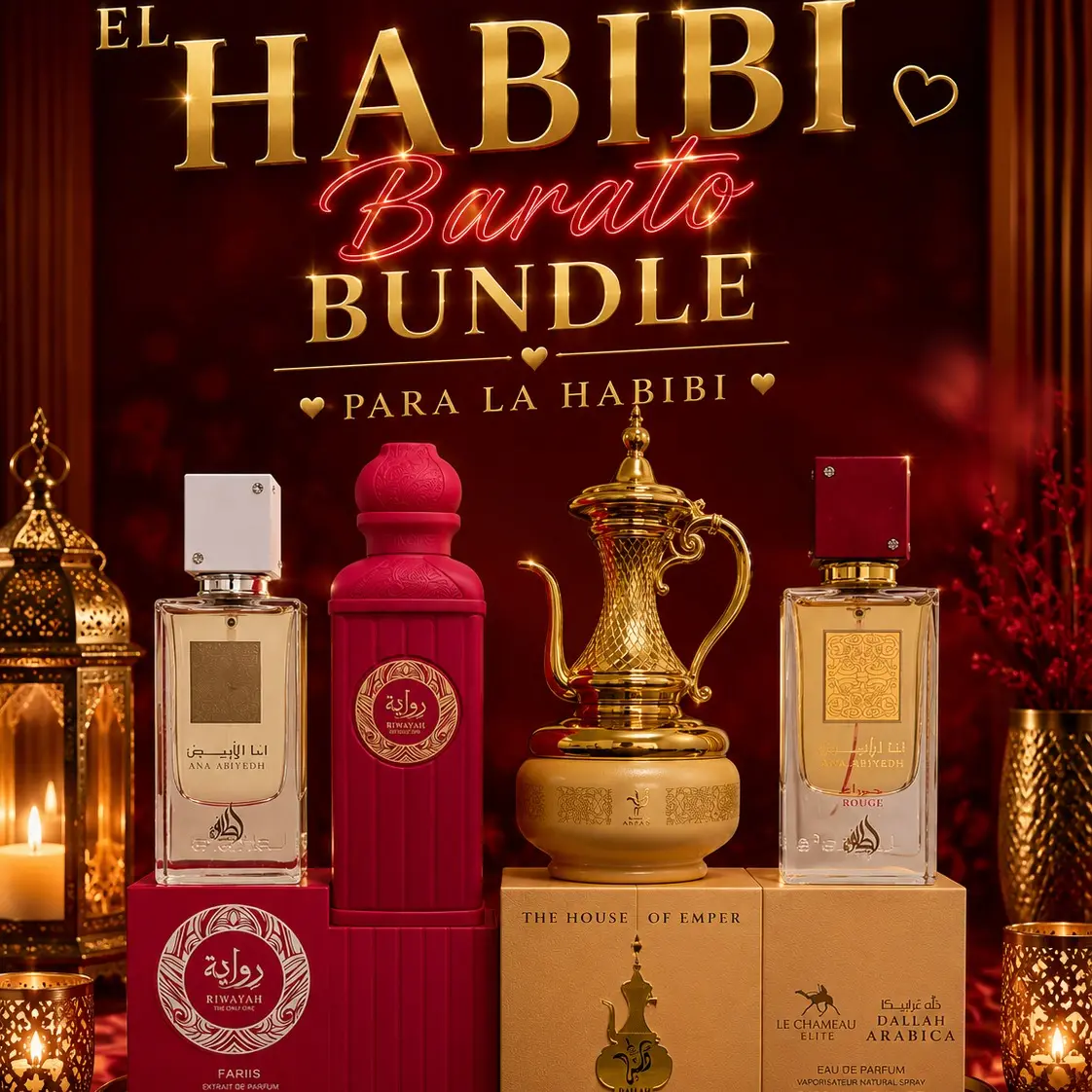 El Habibi Barato Bundle | Ana Abiyedh White + Ana Abiyedh Rouge + Dallah Arabica + Fariis Riwayah | Eau De Parfum | 100 ML |