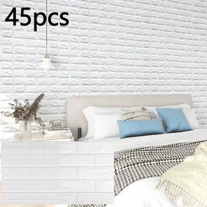 45pcs Self-Adhesive Wallpaper, Bedroom Living Room Wall Paper, Background Wall Decor, Foam Brick Wall Sticker, Thick Waterproof, Ceiling Decoration