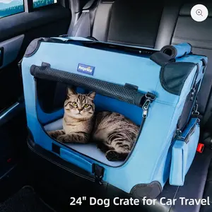 Portable Collapsible Dog Crate, Travel Dog Crate 24X17X17 with Soft Warm Blanket and Foldable Bowl for Large Cats & Small Dogs Indoor and Outdoor
