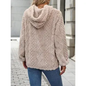 Autumn and Winter New Soft and Comfortable Sweater, Plush Jacquard Fabric Women's Clothing, Long Sleeve Loose Hooded Pullover Sweater Womenswear Sweatshirts Tops Basic Casual Fitted Minimalist Yellow Apricot Crewneck