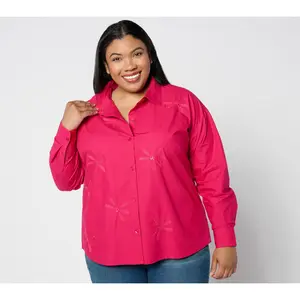 Isaac Mizrahi Live! Sequin Embellished Cotton Poplin Shirt