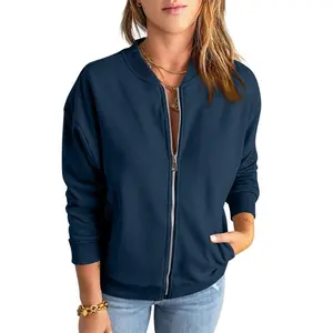 Womens Zip Up Sweatshirts Jackets Long Sleeve Casual Loose Outwear with Pockets