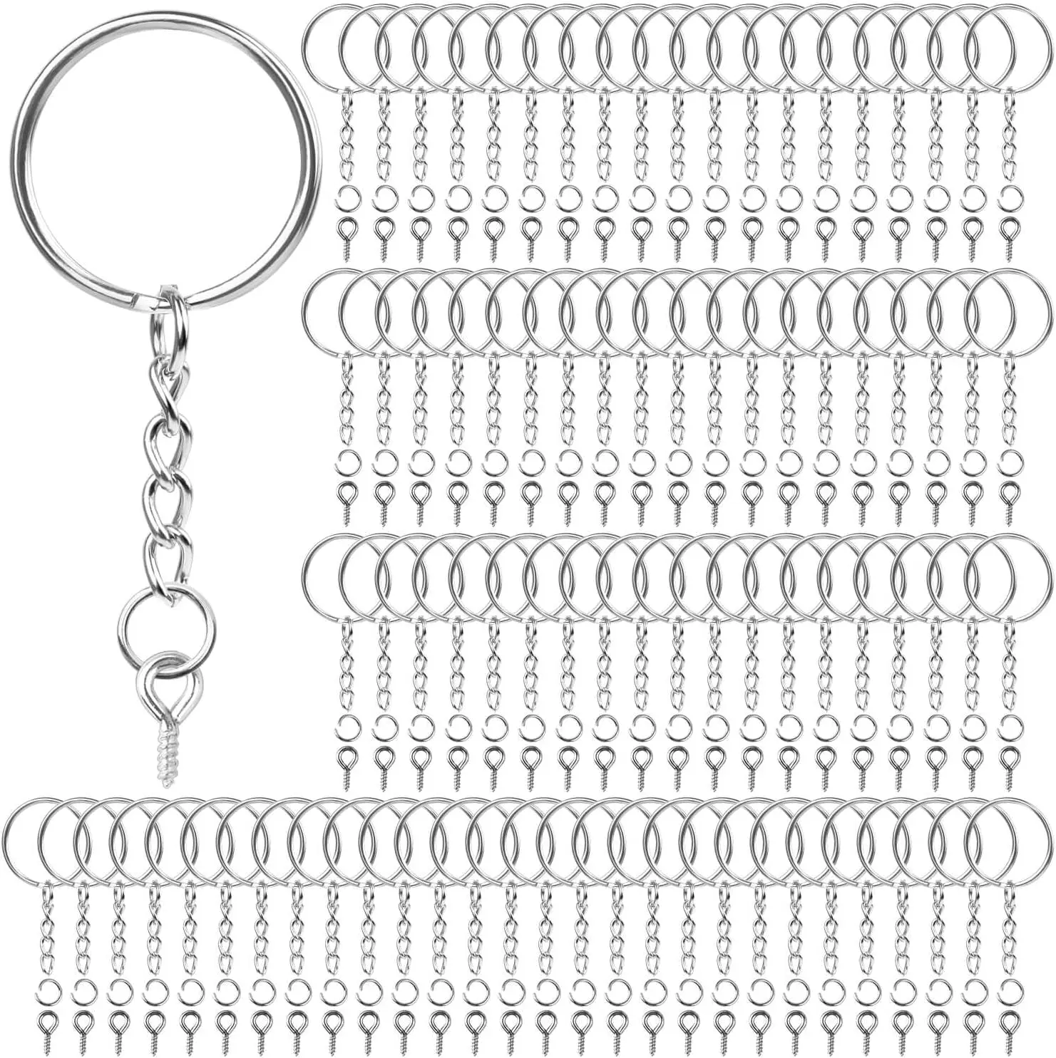 Rings for Crafts,  360 count Keychains for  Include Key Rings with Chain, Jump Rings, Screw Eye Pins for DIY  Making