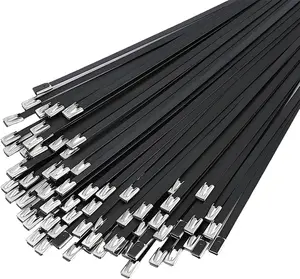 Metal Zip Ties 11.8 inch 100 count black 304 stainless steel heavy-duty self-locking  tie,suitable for machinery, automobiles, farms, fences, exhaust,Outdoor equipment and multi-purpose outdoor use