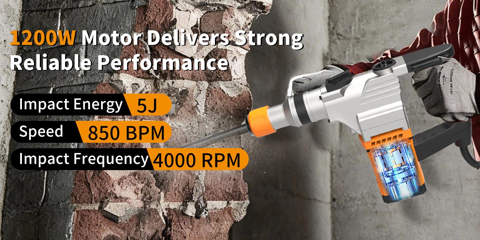 HANWISE heavy-duty electric hammer drill and dismantling tool, with 3-in-1 function (drilling, rock drilling, dismantling) with handle, locking and wired plug, suitable for concrete, masonry, renovation - multifunctional hammer drill, DIY enthusiasts