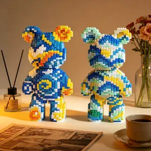 Sunshine Twin Bears Teddy Bear 3D Puzzle Building Blocks Decoration, Bookshelf Home Office Cabinet Decor, Party Living Room TV Stand Display Gift