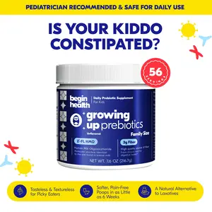 Begin Health Daily Growing Up Prebiotics for Kids | 3g Fiber | Prebiotic Soluble Powder Stool Softeners | Gut Health & Smooth Pooping | Children's Supplement | 56 Servings |