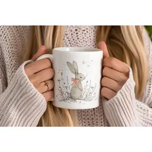 Cottagecore Bunny Mug: Vintage Floral Rabbit Coffee Cup #137